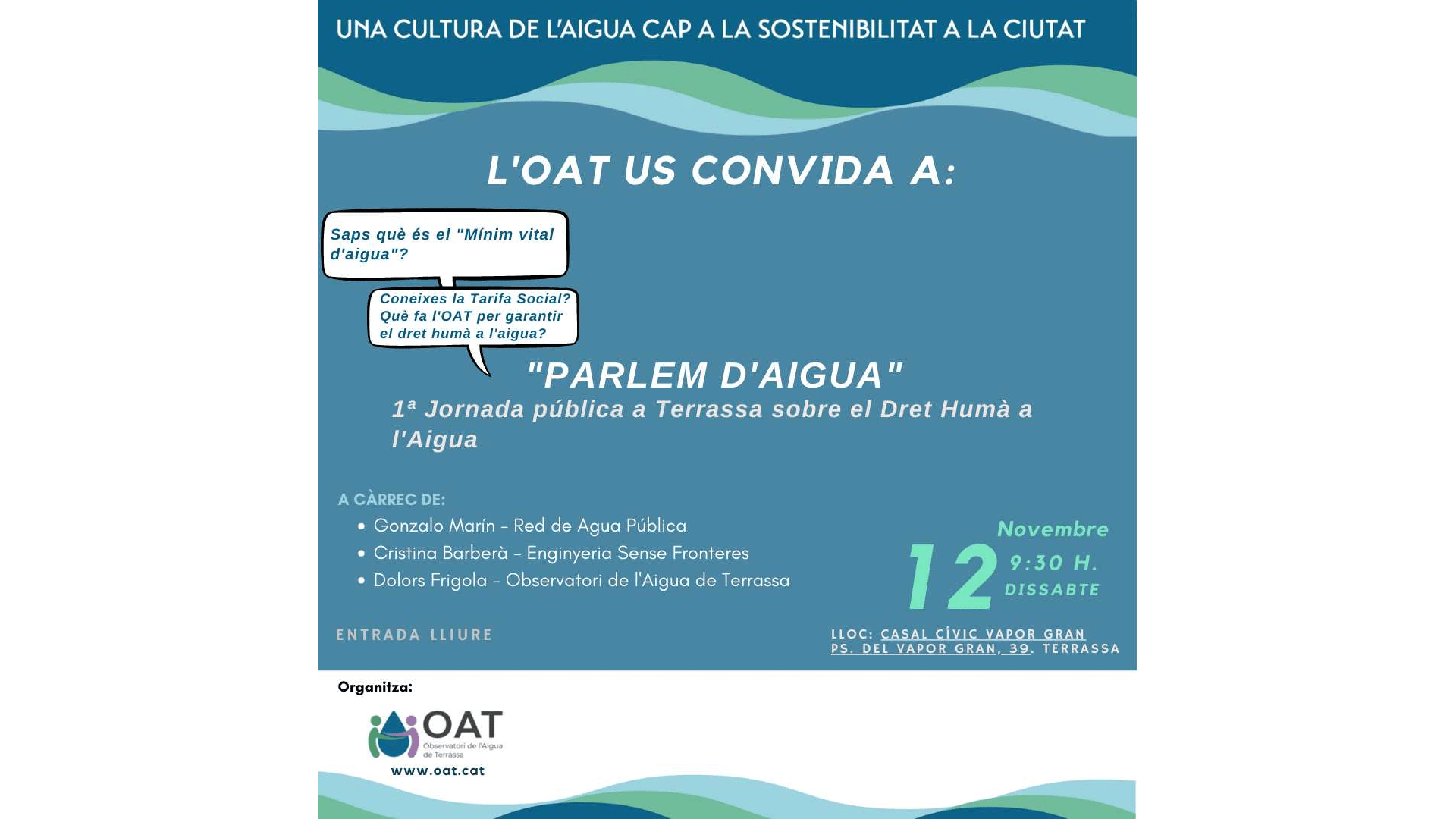 “Parlem d’Aigua” – Jornada sobre el Dret humà a l’aigua a Terrassa