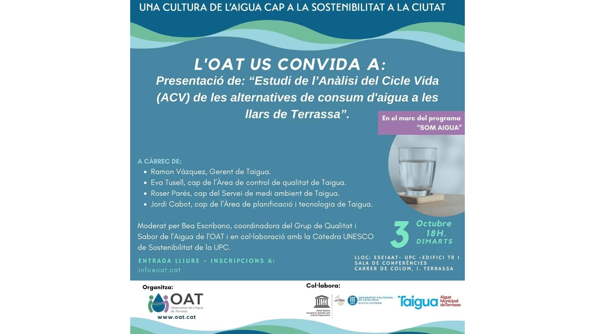 Presentación del estudio de «Anàlisi dels Cicles de Via» (ACV) del consumo del agua en los hogares de Terrassa a la UPC.