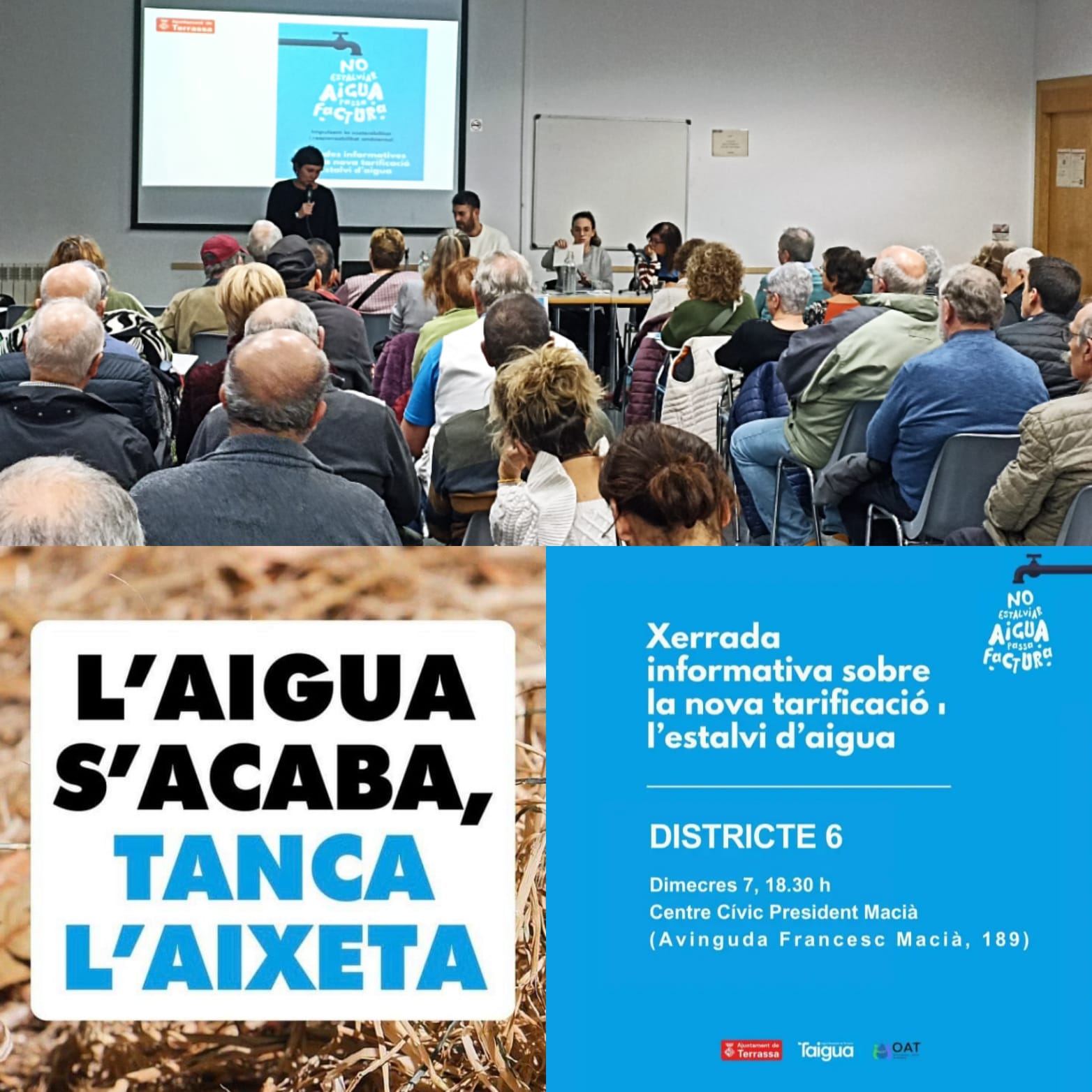Valoración charlas informativas por los Distritos de Terrassa sobre la implantación del nuevo sistema tarifario que aplica Taigua desde el 1 de enero de 2024.
